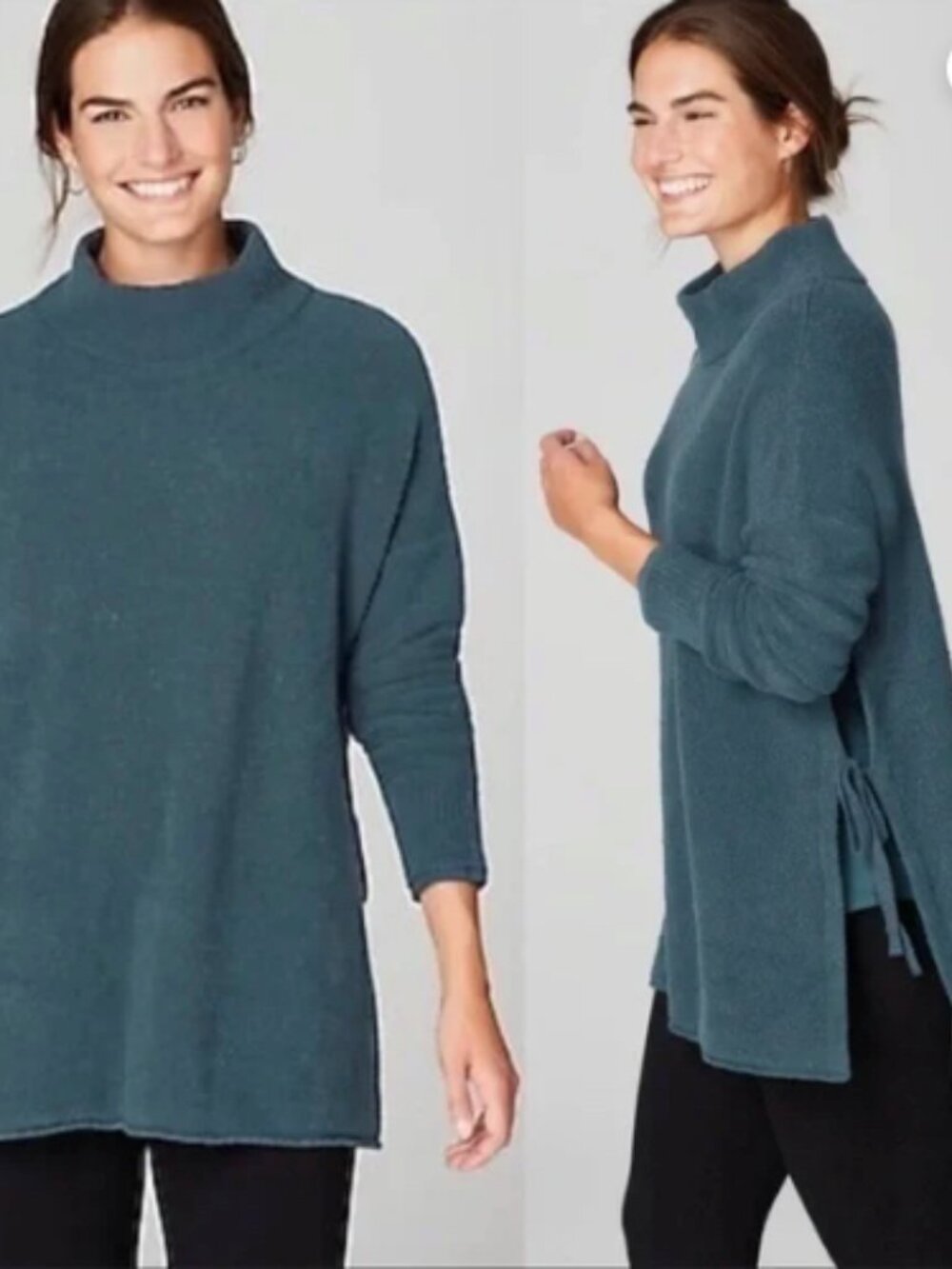 Pure Jill Blue Oversized Sweater Tunic Mock Neck with Side-Tie M/L - Picture 5 of 10